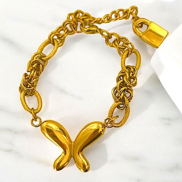 Stainless Steel Gold Butterfly Bracelet Chain Link Bracelet - Picture 1 of 3